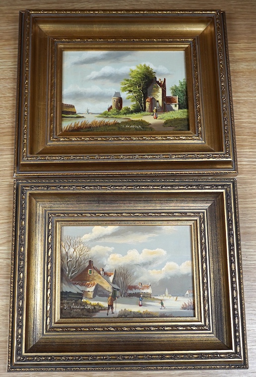 Hendrik Verdonck, pair of framed oils on board, Dutch scenes, 11.5 x 16.5cm. Condition - good